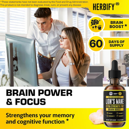 HERBIFY Bundle - Lions Mane & Mullein 4 Fl Oz Drops - Supplement for Memory, Focus & Clarity & Immune Support, Lung Cleanse and Bronchial Support