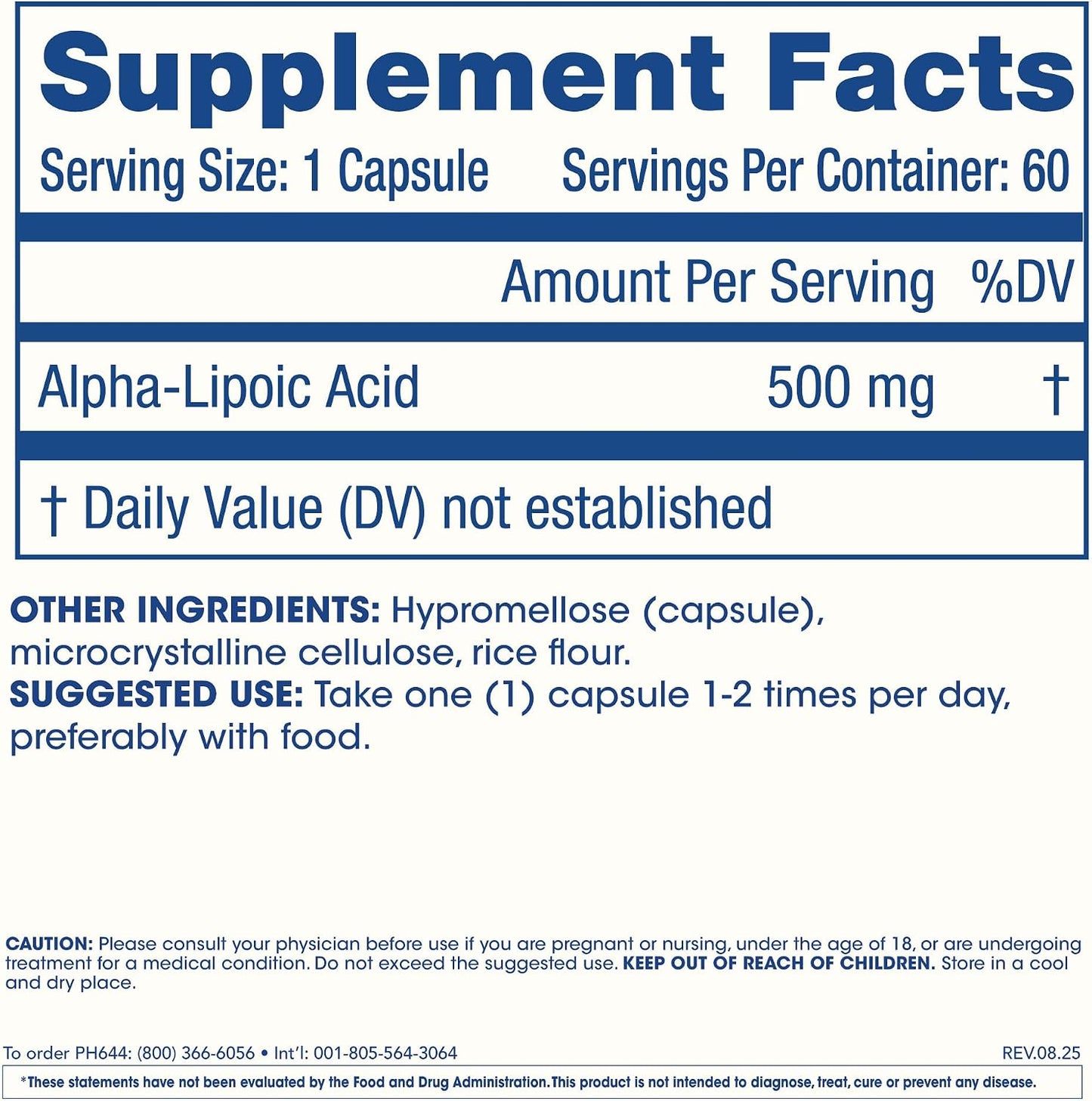 ProHealth Alpha Lipoic Acid High Potency 500mg Promotes Metabolism, Younger Looking Skin, and Cellular Energy. Fights Fatigue and Brain Fog. Protects Heart, Brain, and Liver Health. 60 Servings.