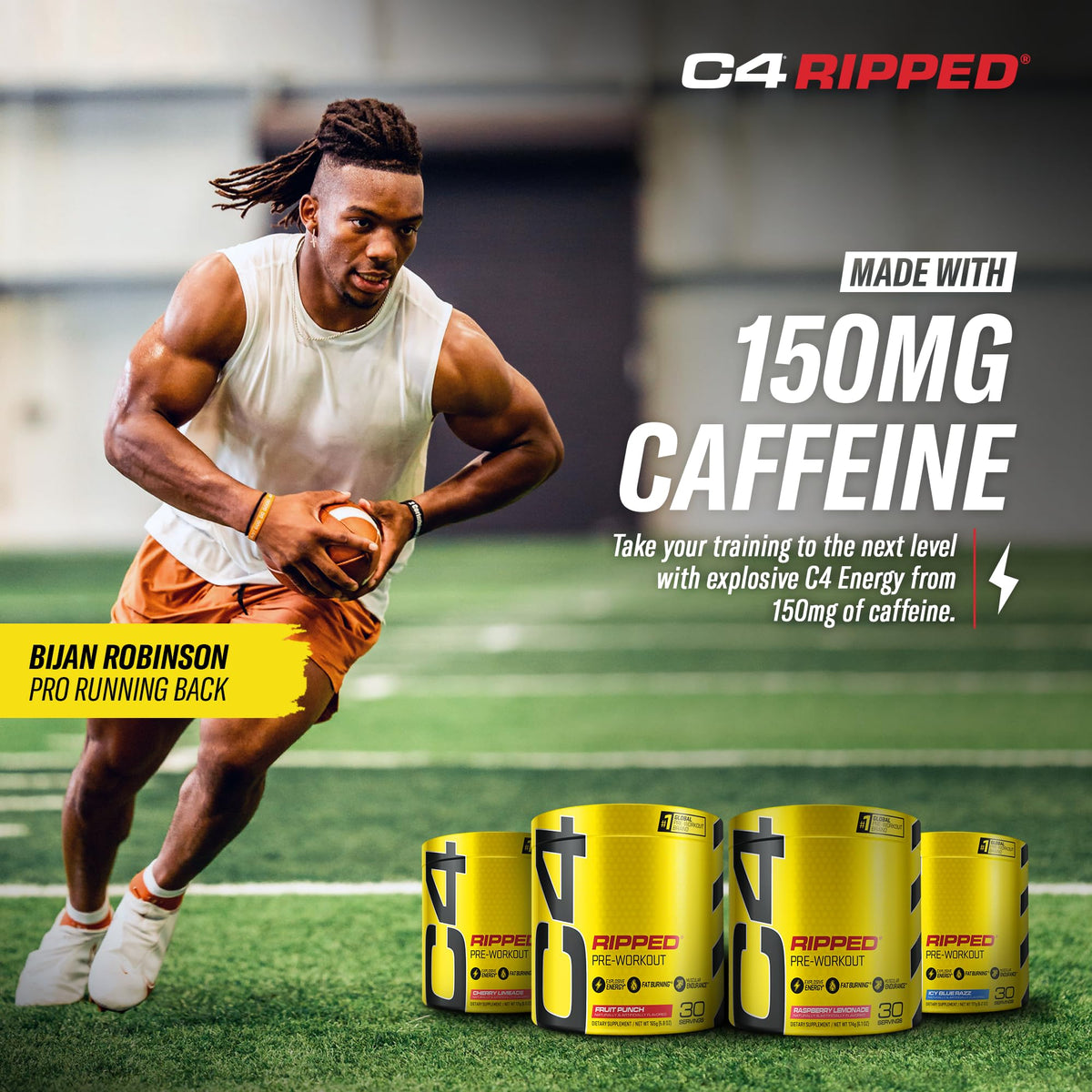 Cellucor C4 Ripped Pre Workout Powder Raspberry Lemonade | Creatine Free + Sugar Free