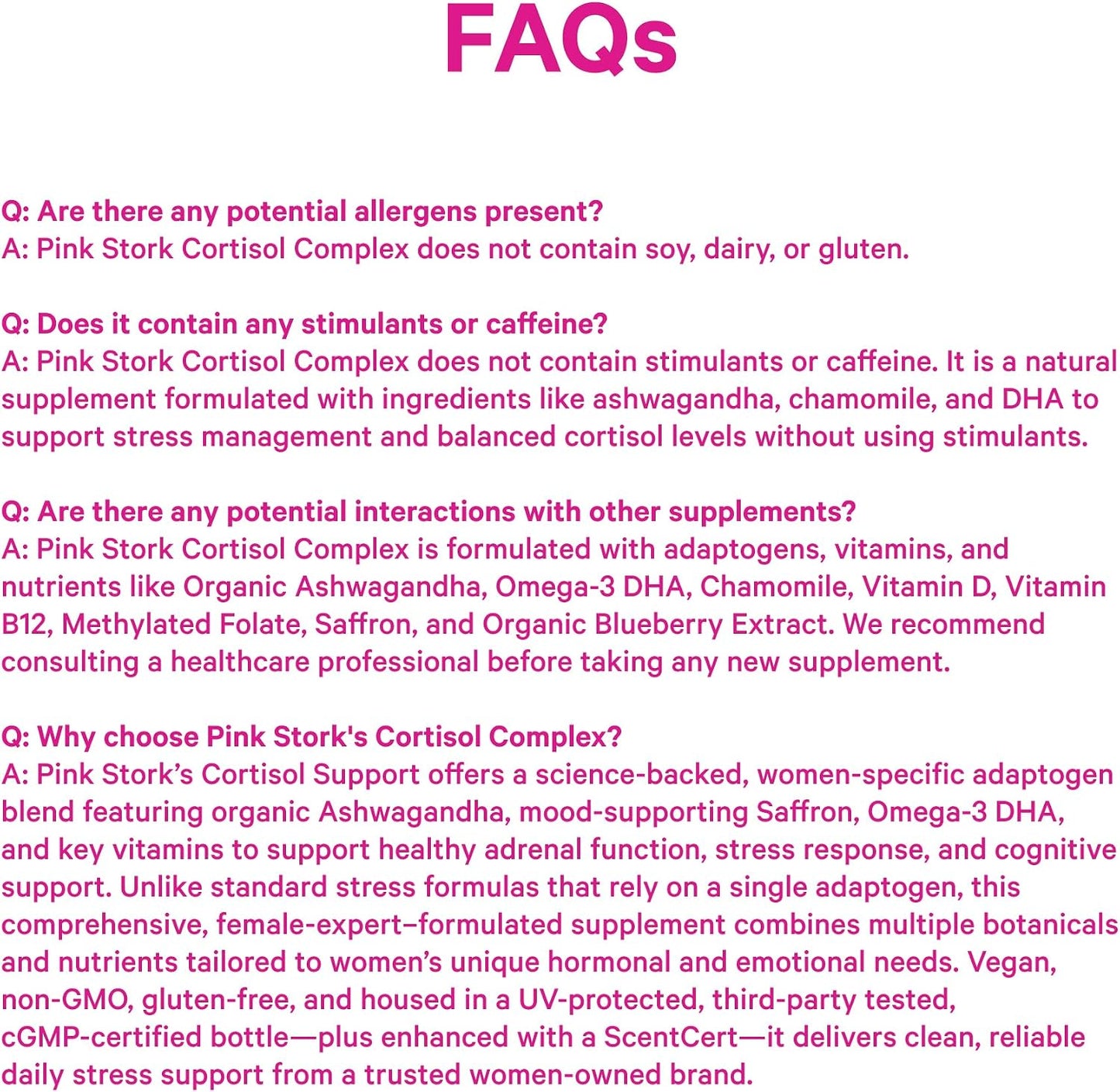 Pink Stork Cortisol Complex for Women - 60 Capsules | Adaptogenic Adrenal + Stress Support, 300mg Organic Ashwagandha, Algae DHA, Saffron, Methylated B Vitamins, Non-Drowsy