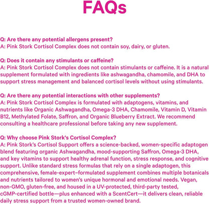 Pink Stork Cortisol Complex for Women - 60 Capsules | Adaptogenic Adrenal + Stress Support, 300mg Organic Ashwagandha, Algae DHA, Saffron, Methylated B Vitamins, Non-Drowsy