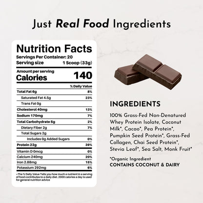 JUST INGREDIENTS Vanilla Bean Protein Powder – 20-Serving Blend with 100% Grass-Fed Whey & Organic Plant Proteins – Real Vanilla Bean & Cinnamon – Supports Muscle Recovery, Energy*