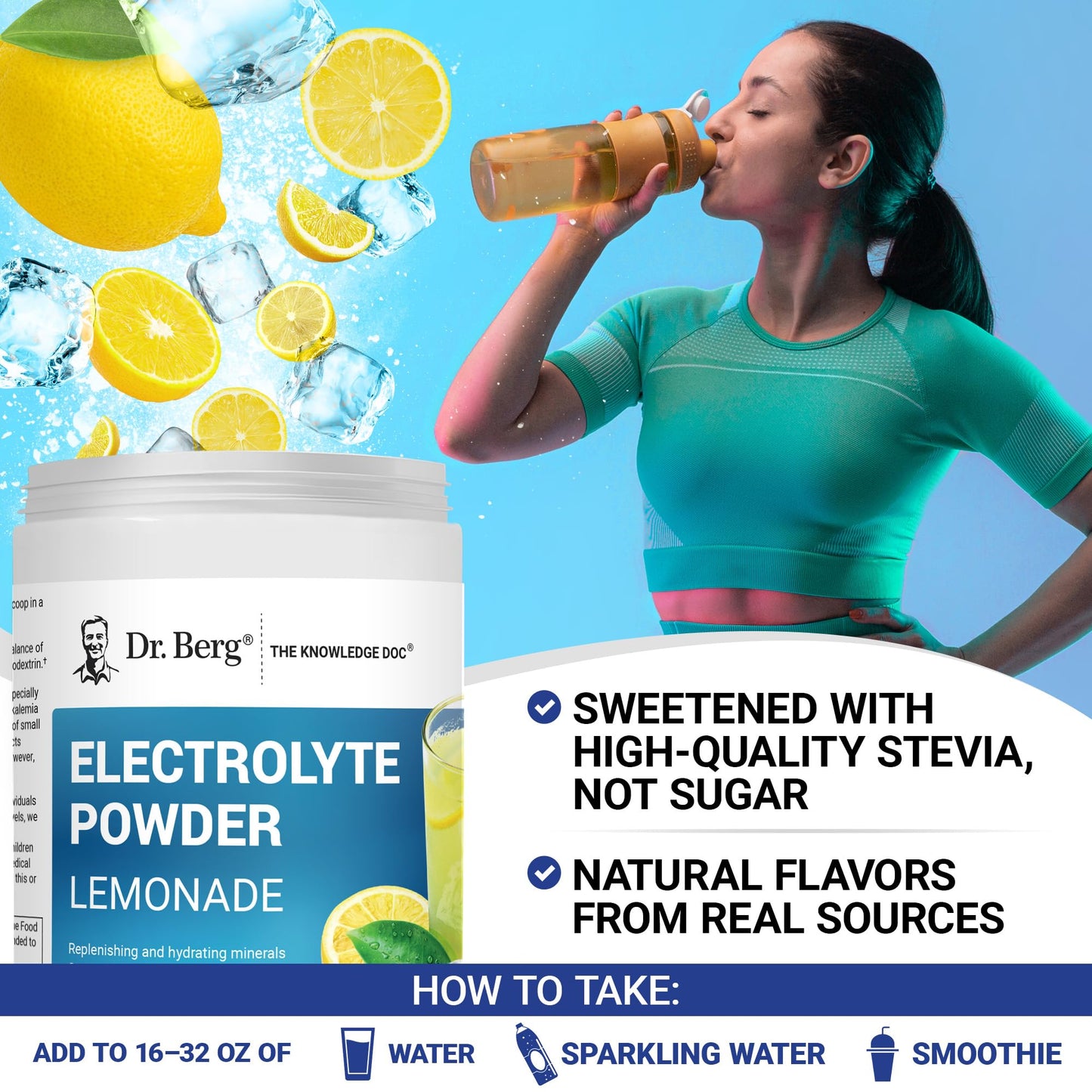 Dr. Berg Zero Sugar Hydration Keto Electrolyte Powder - Enhanced w/ 1000 mg of Potassium & Real Pink Himalayan Salt (NOT Table Salt) - Raspberry & Lemon Flavor Hydration Drink Supplement, 100 Servings