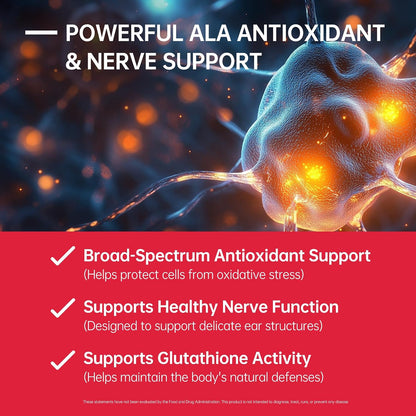 Tinnitus Relief Supplement for Ringing Ears, Ear Noise and Auditory Comfort | Traceable German Pharmaceutical-Grade, Alpha Lipoic Acid, B12 Methylcobalamin 5000mcg, Boswellia, 1 Per Day, 60 Days Supply