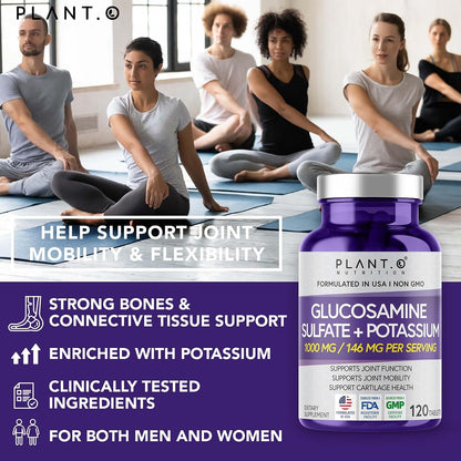 PLANT.O NUTRITION Glucosamine Sulfate with Potassium | Strong Joint Support Supplement | Supports Cartilage and Connective Tissues | Aids Knee and Bone Structure | 120 Tablets
