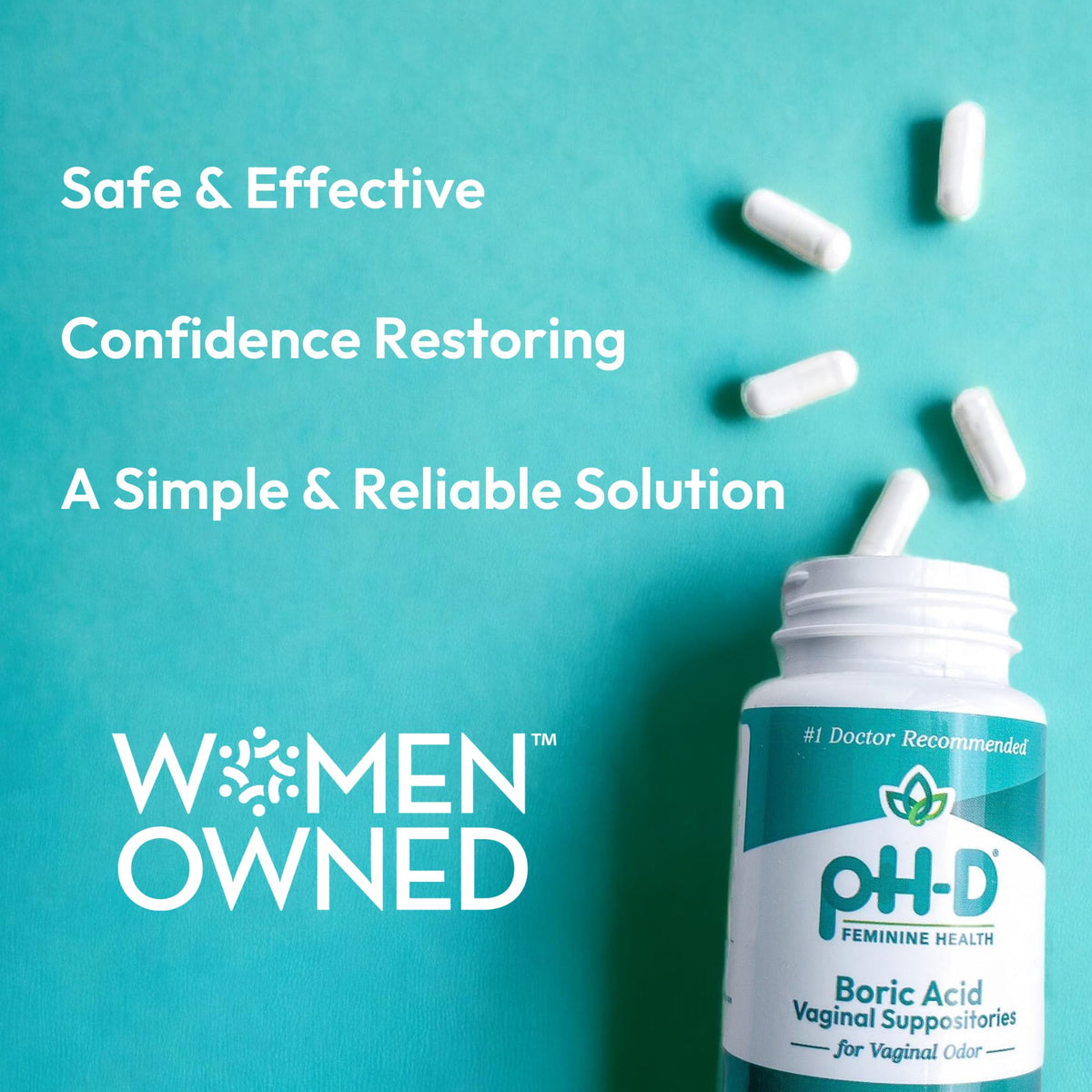 pH-D Feminine Health - 600 mg Boric Acid Suppositories - Woman Owned - for Vaginal Odor Use - 36 Count