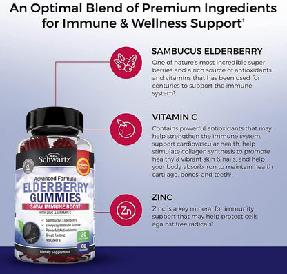 BioSchwartz Elderberry Gummies with Zinc and Vitamin C - 60 Count