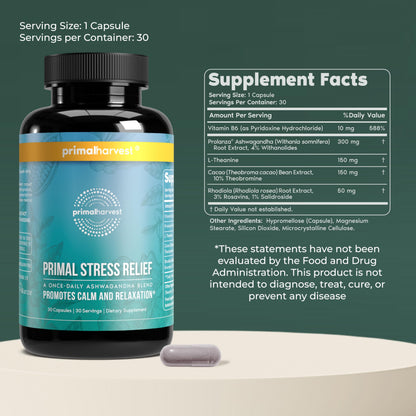 Primal Harvest Stress Relief – Daily Supplement, Gluten, Soy & Dairy Free