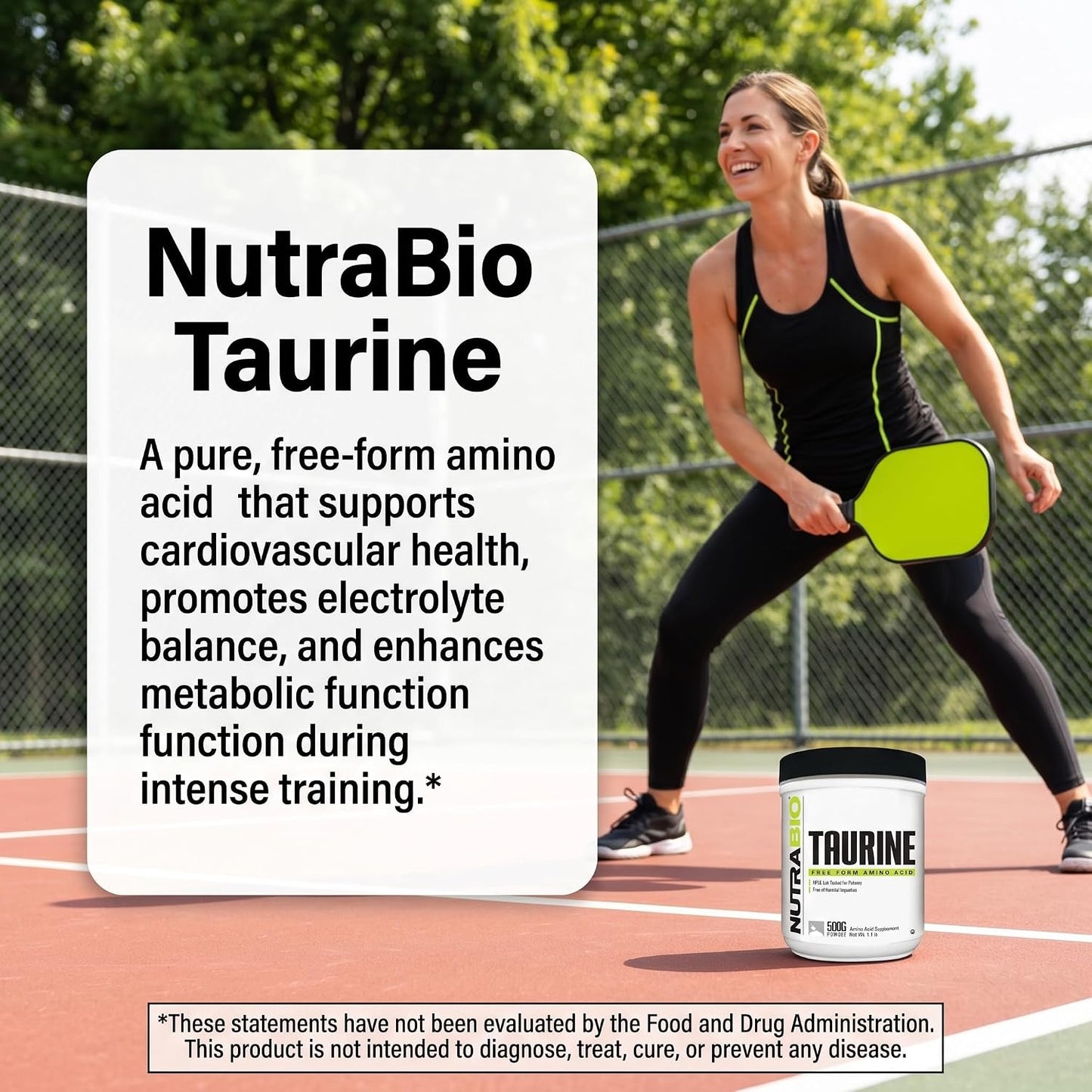 NutraBio Taurine Powder 500g | Pure Free-Form L-Taurine Amino Acid Supplement | Supports Cellular Health, Energy, and Wellness | Non-GMO, USP Grade