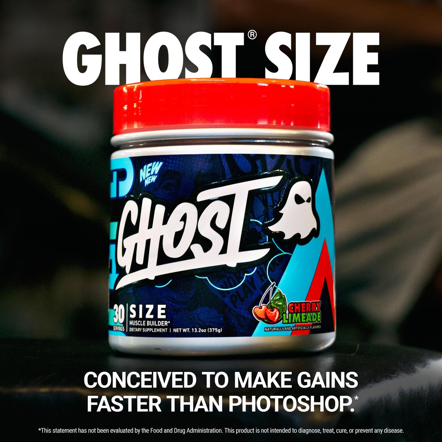 GHOST Size Muscle Builder Dietary Supplement - Cherry Limeade, 30 Servings – Support Muscle Growth & Strength Building for Men & Women - Creatine & Betaine - Free of Sugar & Gluten