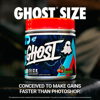 GHOST Size Muscle Builder Dietary Supplement - Cherry Limeade, 30 Servings – Support Muscle Growth & Strength Building for Men & Women - Creatine & Betaine - Free of Sugar & Gluten