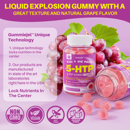 5HTP Gummies for Adults & Kids 8+, Melatonin Free Gummies with Magnesium Glycinate, GABA, L-Glycine, Ashwagandha, Vitamin B6 for Delicious Zzzs, Brain & Muscle Relaxation, 0 Sugar 60 Count (Pack of 1)