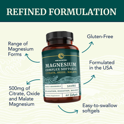 Triple Magnesium Softgels | Citrate, Malate, & Oxide | Highly Absorbable Magnesium