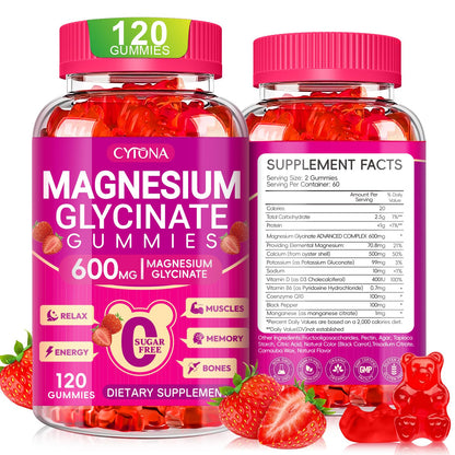 Magnesium Glycinate Gummies 600mg, Sugar Free Magnesium Gummies for Adults