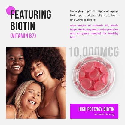 NutraChamps Sugar Free Biotin Gummies 10000mcg [High Potency] - Healthy Hair, Skin & Nails for Women, Men & Kids - 5000mcg in Each Gummy - Vegan, Non-GMO, Hair Health Vitamins Supplement - Raspberry