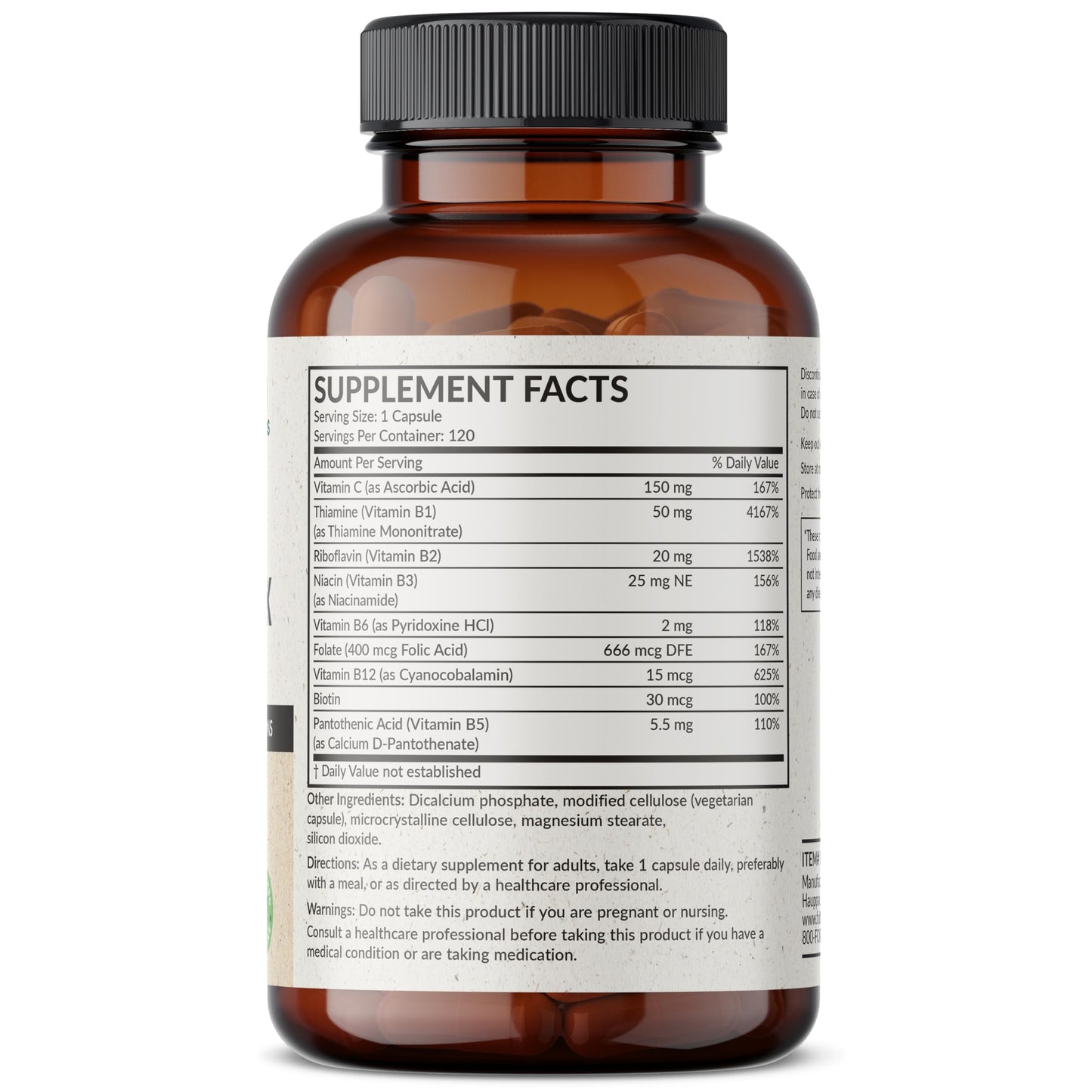 Futurebiotics Vitamin B Complex with Vitamin C Supports Energy Production, Nervous System & Immune Support - Non-GMO, 120 Vegetarian Capsules