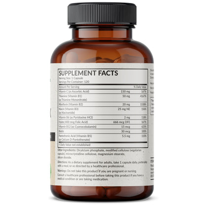 Futurebiotics Vitamin B Complex with Vitamin C Supports Energy Production, Nervous System & Immune Support - Non-GMO, 120 Vegetarian Capsules