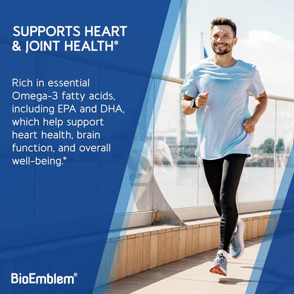 BioEmblem Omega-3 Fish Oil 2000mg Per Serving - Small Size Softgels, High Absorption Form, Sustainable - EPA &DHA Plus Vitamin D3, Non-GMO, Heart, Joint, & Brain Health Fish Oil Supplement, 120 Ct