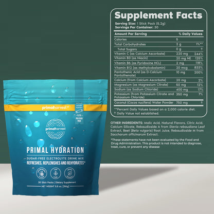 Primal Harvest Hydration - Electrolytes Sticks, Lemon Berry Flavor, Vegan