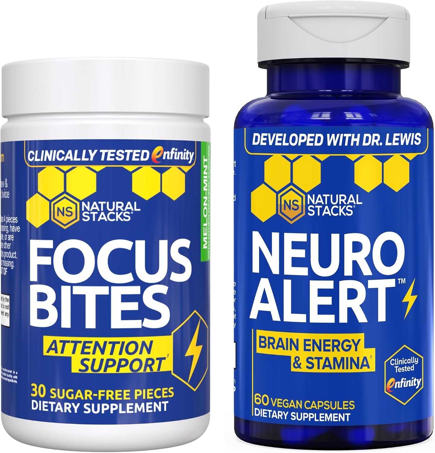NATURAL STACKS Paraxanthine Supplement Bundle - Focus Bites & NeuroAlert Bundle - Caffeine Free Focus with Enfinity Paraxanthine - 60 Total Servings