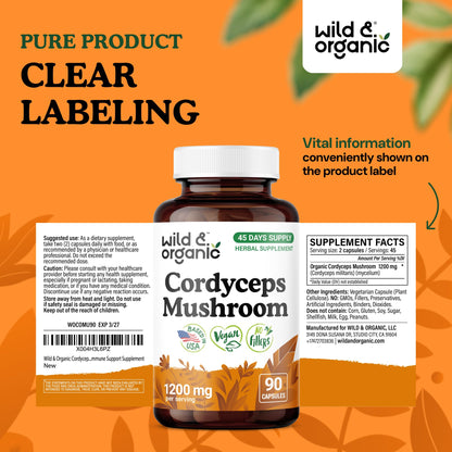 Wild & Organic Cordyceps Mushroom Tincture - Energy & Immune Support - Cordyceps Sinensis Extract Supplement - Liquid Mushroom Drops - Add to Tea & Mix with Powder - Sugar & Alcohol-Free - 4 fl oz