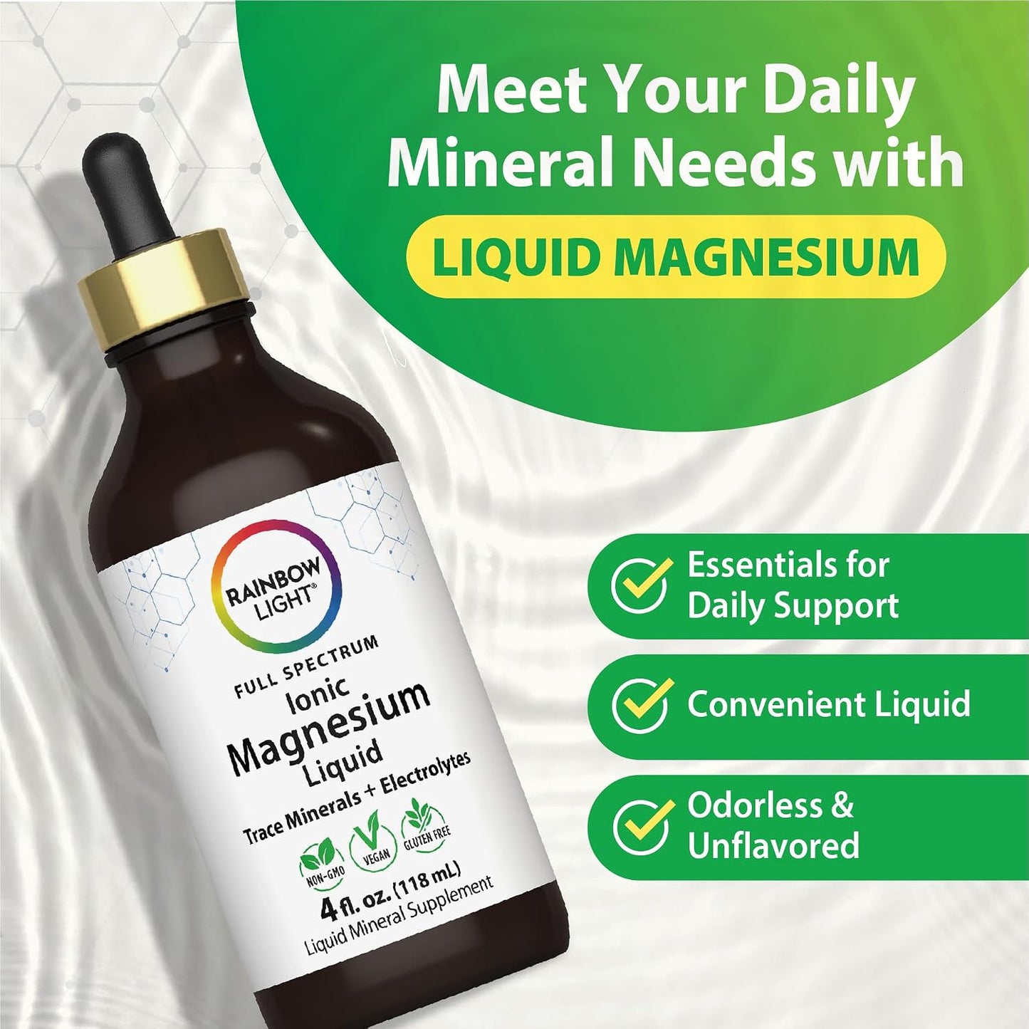 Rainbow Light Ionic Magnesium Liquid | 4 Fl Oz | Trace Mineral Complex + Electrolytes | Odorless & Unflavored | Vegan, Non-GMO & Gluten Free Supplement