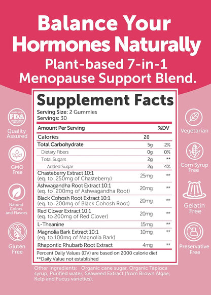 Lunakai USA Made Menopause Relief Gummies – Natural Menopause Supplements for Women with Black Cohosh & L-Theanine – Daily Support for Hot Flashes, Night Sweats & Hormonal Balance, 60ct