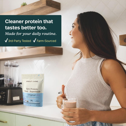 Sprout Living Epic Protein, Plant Based Protein & Superfoods Powder, Vanilla Lucuma Powder | 20 Grams Organic Protein Powder, Vegan, Non Dairy, Non-GMO, Gluten Free, Low Sugar (1 Pound, 12 Servings)