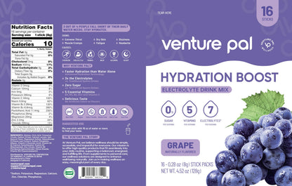 Venture Pal Sugar Free Electrolyte Packet, Liquid Daily IV Hydration Powder | 5 Vitamins & 7 Electrolytes, Instantly Hydration Packets for Sports & Party Recovery, Vegan, Keto Friendly, 16 Sticks