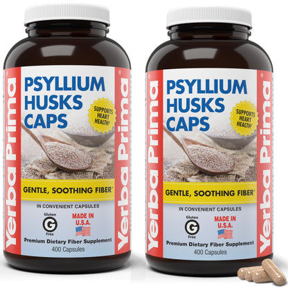 Yerba Prima Psyllium Husks Caps, 400 Capsules - Natural Fiber for Men and Women - Regularity Support Supplement