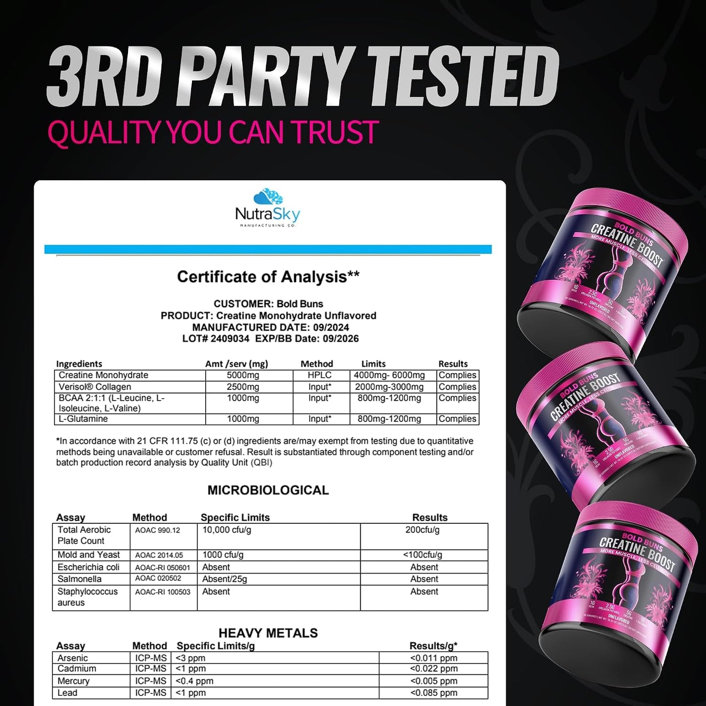 Bold Buns Creatine for Women – Supplement with Collagen & BCAA – Supports Muscle Development, Post-Workout Recovery, Skin Elasticity, Healthy Hair & Nail (2 Pack x 30 Servings, Unflavored)