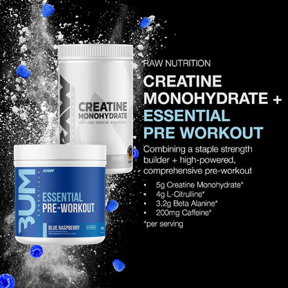 RAW Nutrition Creatine Monohydrate & Blue Raspberry Pre-Workout Powder Bundle