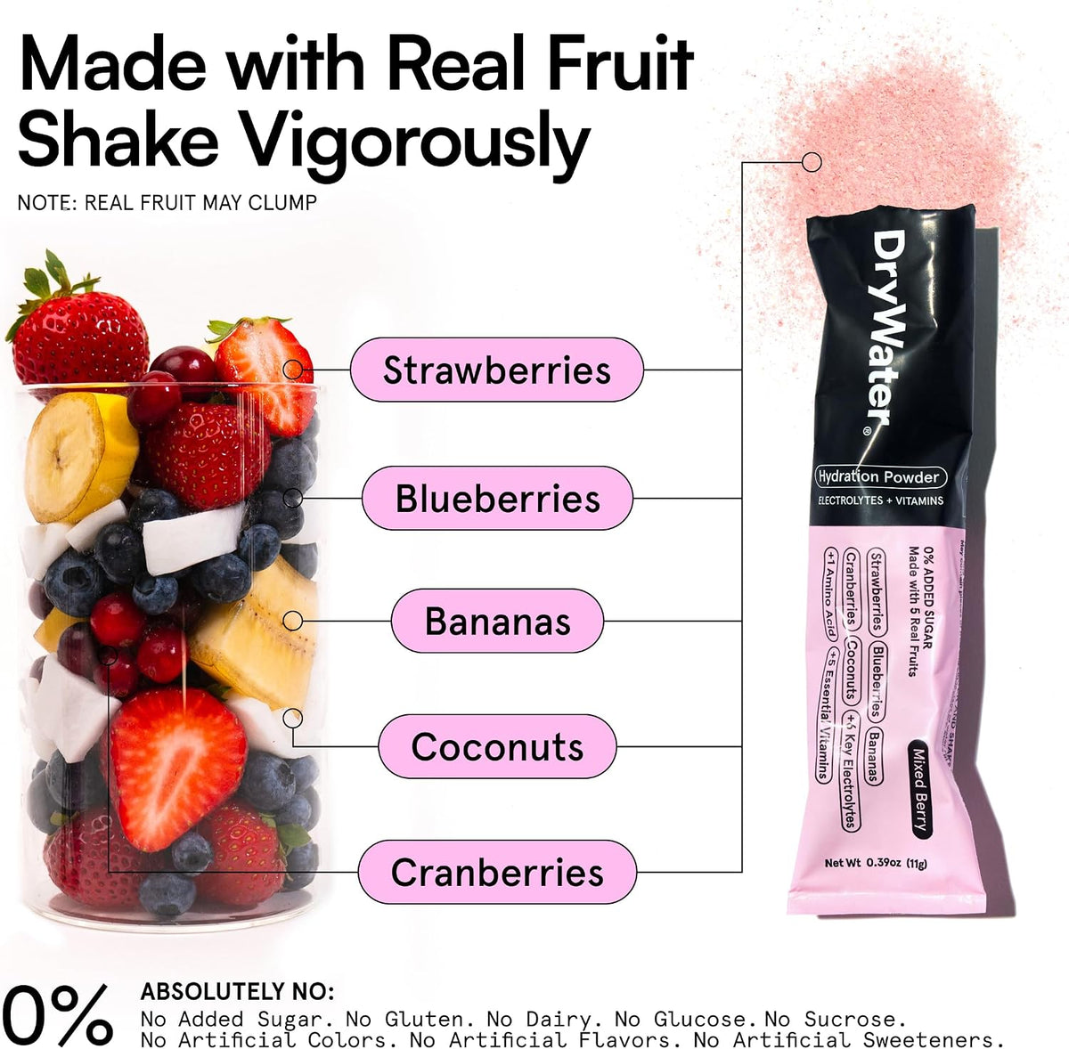 DryWater Electrolytes + Vitamins Hydration Packets, Mixed Berry 12 Pack
