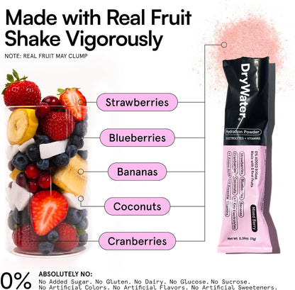 DryWater Electrolytes + Vitamins Hydration Packets, Mixed Berry 12 Pack