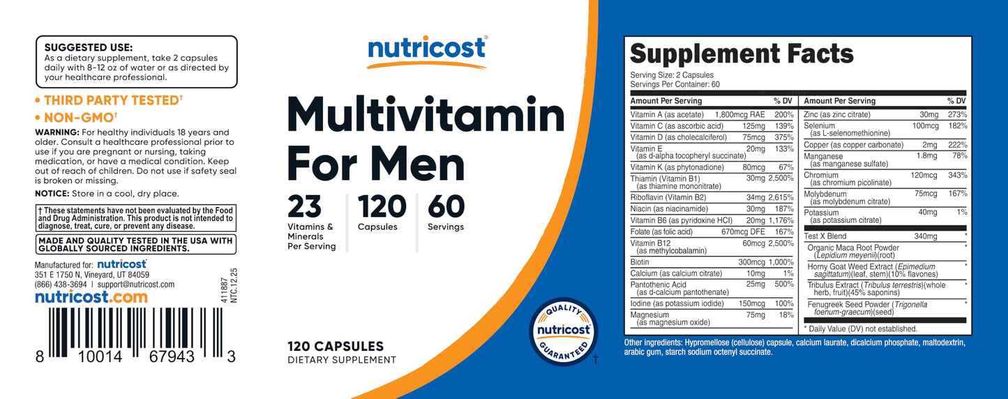 Nutricost Multivitamin for Men 120 Capsules - Vitamins and Minerals for The Healthy Man