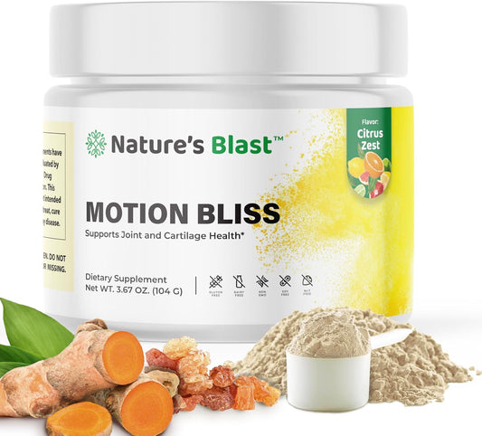 Motion Bliss | Joint Supplements for Men & Women with NEM | Joint Health Support, NEM, Calcium, Boswellia Serrata Extract, Collagen. 30 Days Supply. Citrus Zest Flavor