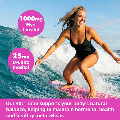 Myo-Inositol & D-Chiro Inositol Gummies for Women, Sugar-Free, 60 Count | Ideal 40:1 Ratio with Vitamin D3, Folate, Magnesium and Zinc - Support Female Health & Wellness, Strawberry Flavor