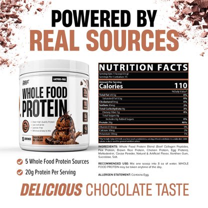 Nutrex Research Whole Food Protein Powder, 20g Protein per Scoop, Lactose Free, Dairy Free, Low Carb Low Fat, Collagen Peptides, 15 Servings (Vanilla Milkshake)