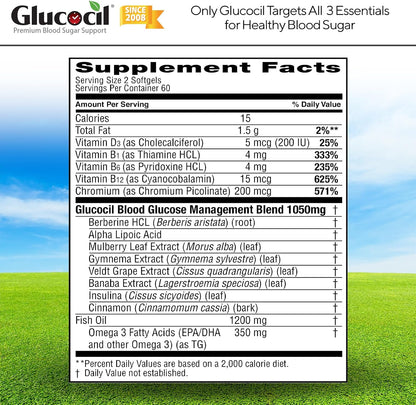 Glucocil – Softgels - Premium Blood Sugar Support - New Clinical Study Published March 2026-3 Million Bottles Sold - Supports the 3 Essentials for Healthy Blood Sugar - Since 2008, 3-Pack