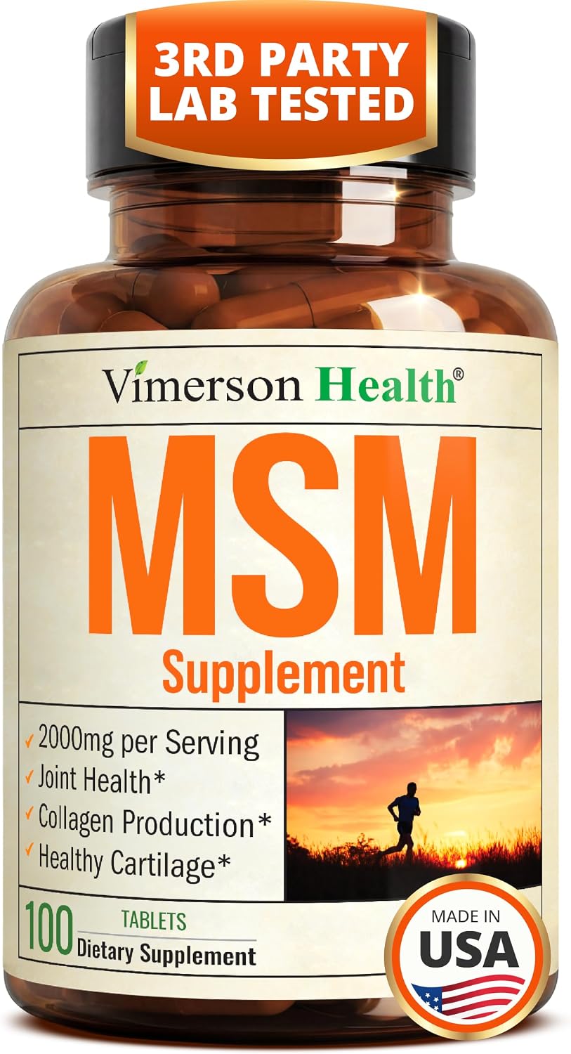 2000mg MSM Supplement for Cartilage & Joint Support - No Talc - 100 Tablets