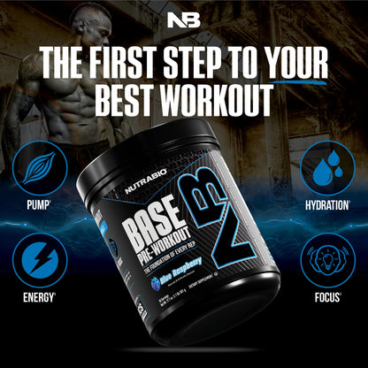 NutraBio Base Pre-Workout Powder 200mg Caffeine, Sustained Energy, Focus, Endurance, Pump, Sugar Free, Clean Preworkout for Men and Women - Beta Alanine, L-Tyrosine, 30 Servings - Lemon Lime