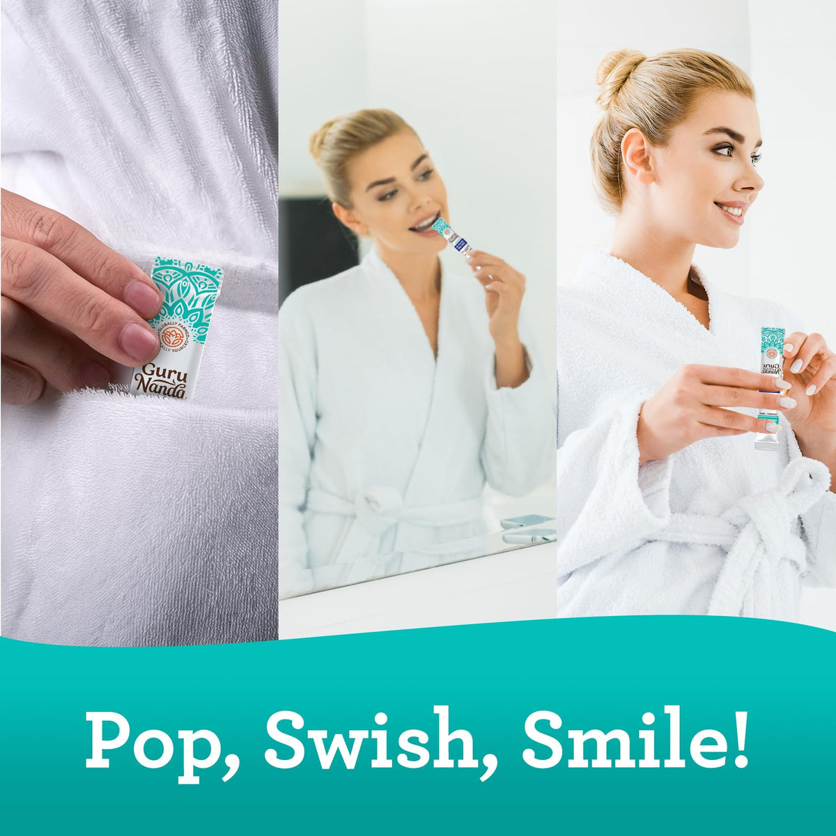 GuruNanda Coconut Oil Pulling Travel Mouthwash-7 Sachets, Travel Essentials