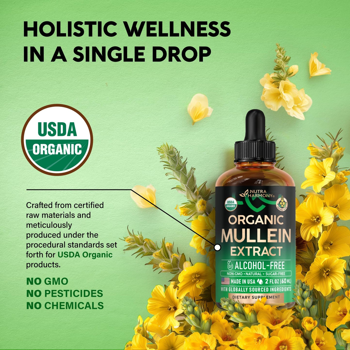 Mullein Drops for Lungs - USDA Organic Liquid - Mullein Leaf Extract Supplement - for Women & Men - Lung & Bronchial Cleanse for Smokers - Respiratory Health Support - As Tincture, Tea, Pills - 4 oz