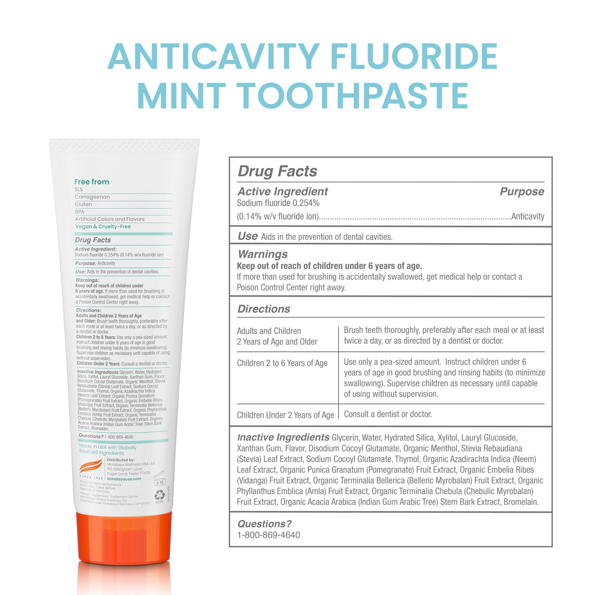 Himalaya Botanique Anticavity Fluoride Toothpaste, Fluoride with Multi-Benefit Support, Fights Cavities, Strengthens Enamel, Promotes Remineralization, Mint Flavor, 4 oz.