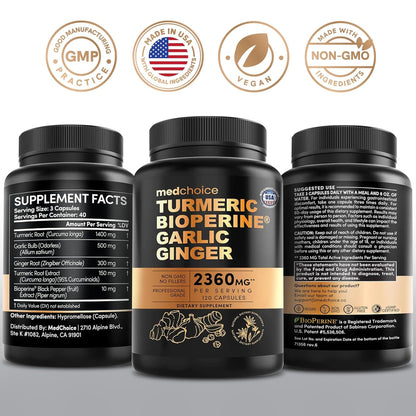 MEDCHOICE 4-in-1 Turmeric Joint Support with Garlic & BioPerine, 120ct