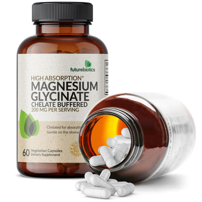 Futurebiotics Magnesium Glycinate 200 MG per Serving Chelated for High Absorption, Gentle On Stomach, Non-GMO, 60 Vegetarian Capsules