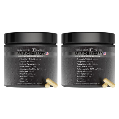 Formulation Factory Self Obsessed 10-in-1 Natural Testosterone Booster for Men, Testosterone Supplement for Men with Shilajit, Tongkat Ali, Fadogia Agrestis, 120 Capsules, 2 Month Supply