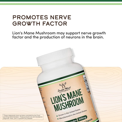 Organic Lions Mane Mushroom Capsules (120 Count), for Focus Support and Immune Health, Third Party Tested and Grown in The USA - by Double Wood