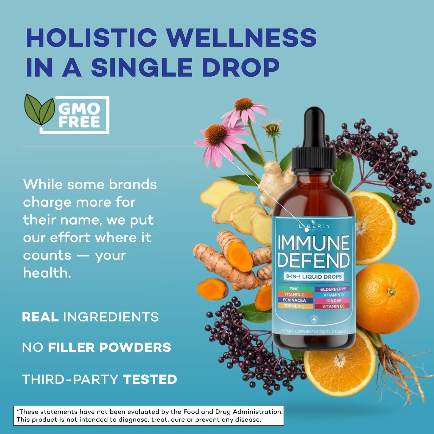 8-in-1 Immune Support Liquid Drops – Elderberry, Turmeric Curcumin, Echinacea, Ginger, Vitamins C & D3, Zinc & B6 – Fast-Absorbing Immune & Antioxidant Support – Vegan, Non-GMO – 4 oz