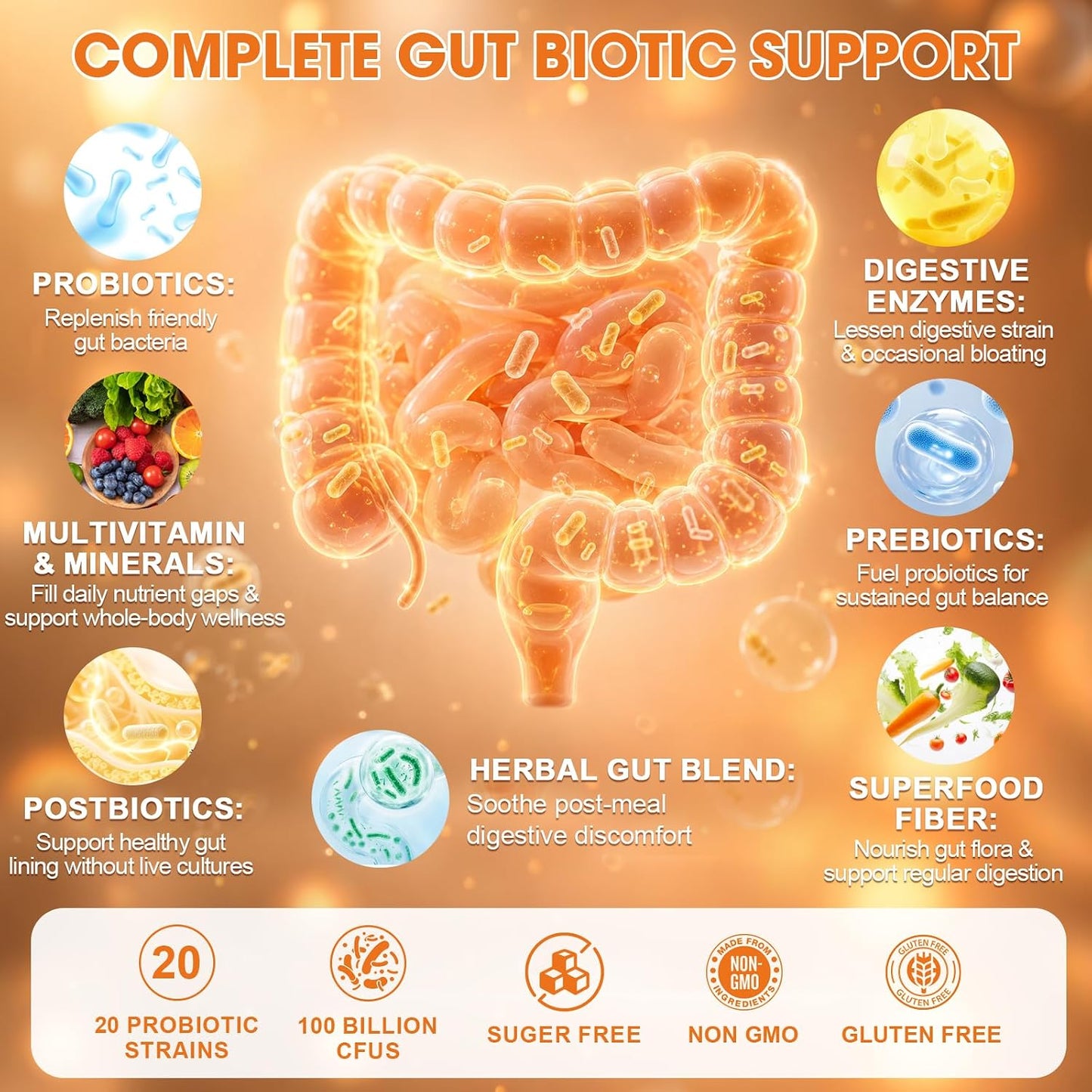 Totaria Probiotics Prebiotics & Postbiotics for Women & Men | Blend with Digestive Enzymes & Herb - Rich in Vitamins & Minerals, Supports Gut, Digestive & Immune Health*